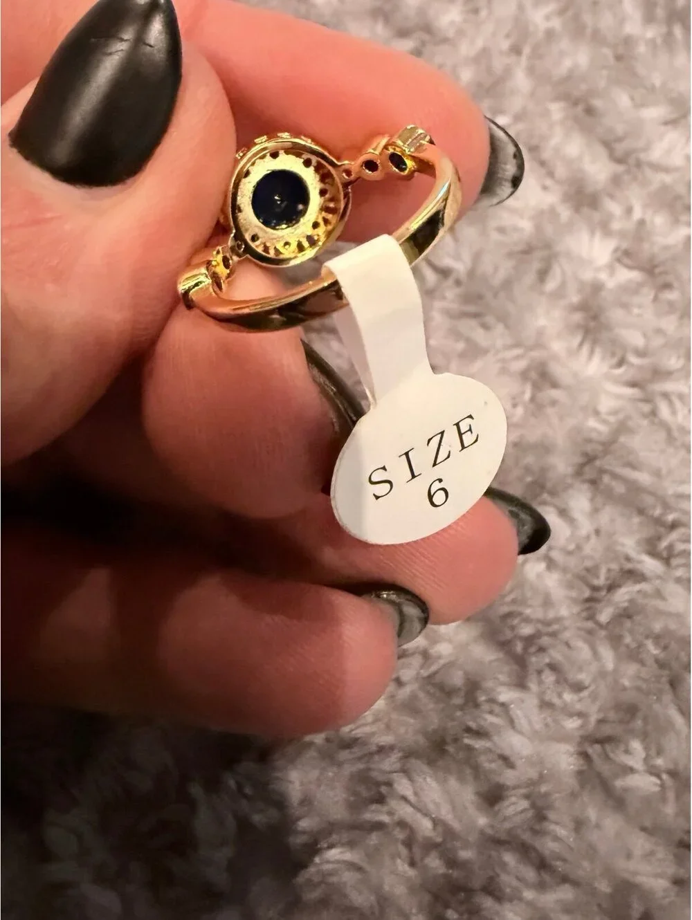 Fragrant Jewels September Sapphire Birthstone Ring Gold Tone Blue Halo